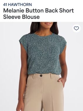 41 Hawthorn Melanie Button Back Short Sleeve Blouse - Green Dot